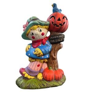 Vintage Large Ceramic Halloween Scarecrow and Pumpkin